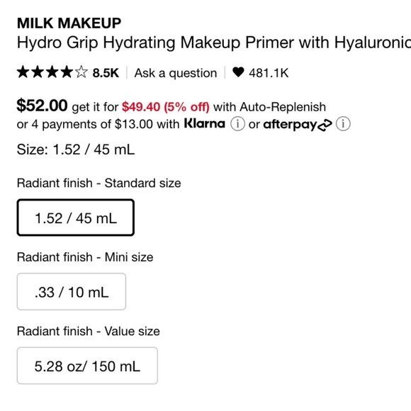 MILK MAKEUP Hydro Grip Hydrating Makeup Primer with Hyaluronic Acid +Niacinamide - Picture 4 of 4